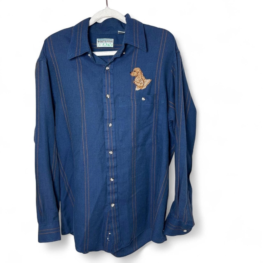 Vintage Whitefish Bay button-down shirt with cross stitched‎ dog Large